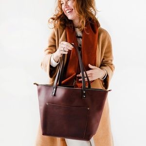 Portland Leather Goods Large Cognac Zipper Tote - Premium